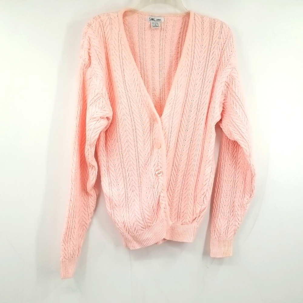SML Sport Soft‎ Pink Cable Knit Button Front Sweater